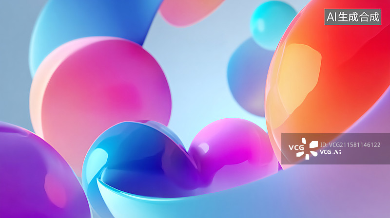 【AI数字艺术】彩色流动玻璃丝带时尚背景图片素材