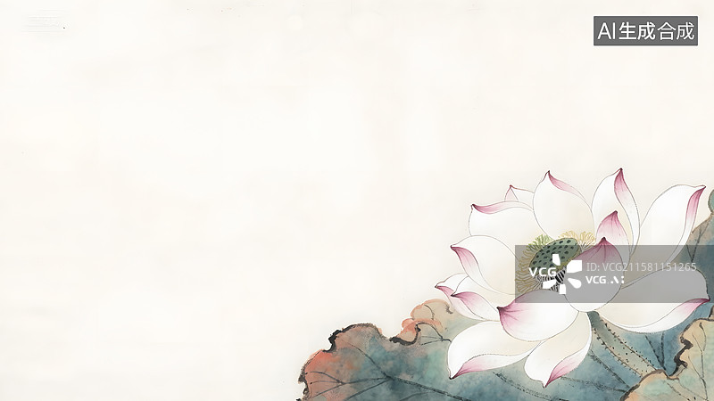 【AI数字艺术】水墨画雪莲花盛开右下图片素材