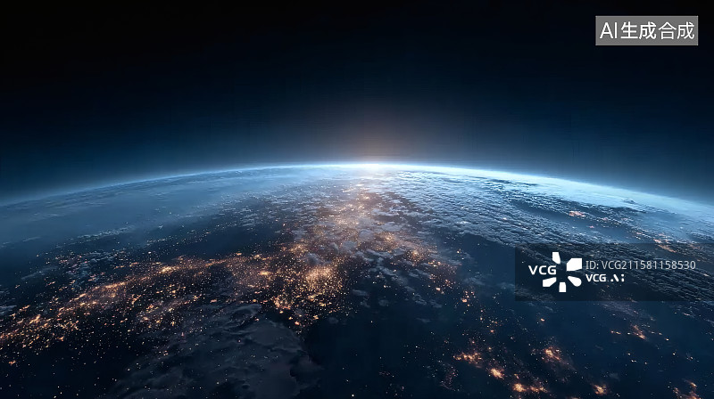 【AI数字艺术】太空视角，美丽的地球，远处的地平线图片素材
