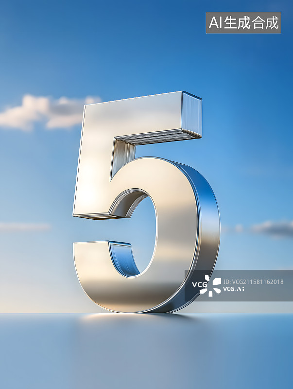【AI数字艺术】5 金属质感数字五背景图图片素材