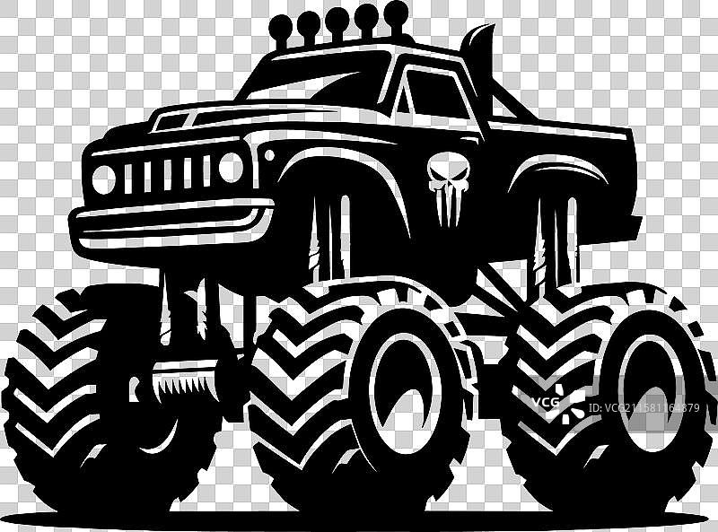 怪兽卡车轮廓在白色背景上孤立显示图片素材