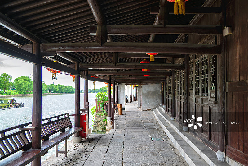 浙江湖州荻港古镇传统江南水乡民居建筑图片素材