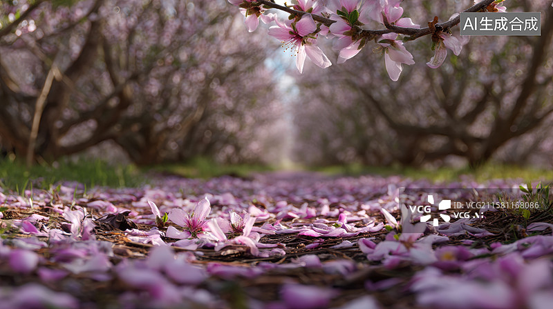 【AI数字艺术】落英缤纷的樱花小径图片素材