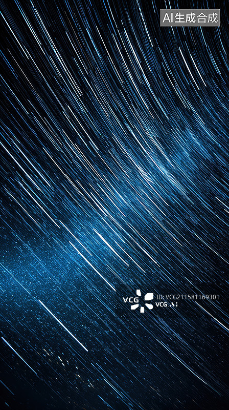 【AI数字艺术】蓝色星轨的夜空景象图片素材