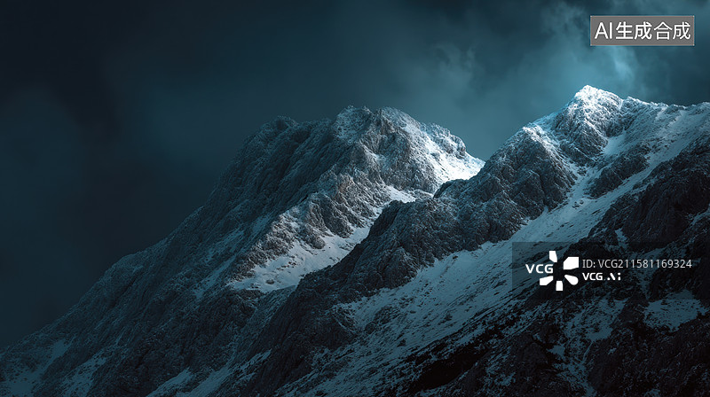 【AI数字艺术】雪山之巅，乌云密布图片素材