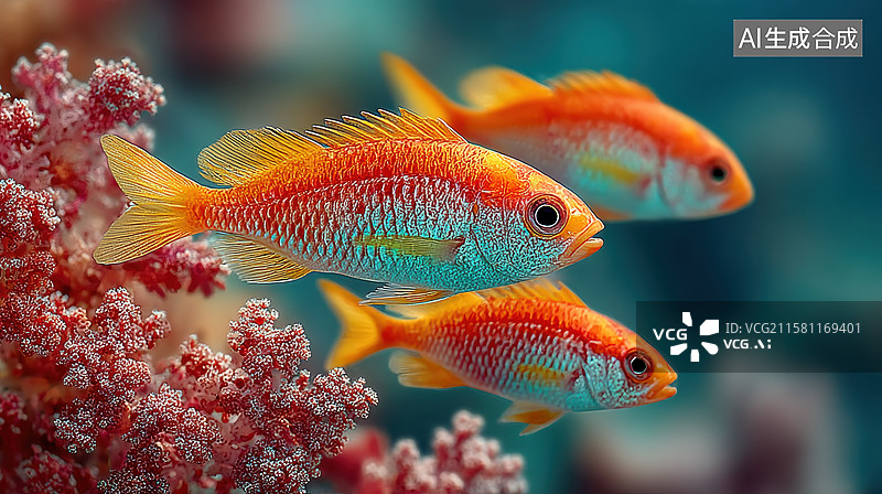 【AI数字艺术】珊瑚礁中的橙色热带鱼图片素材