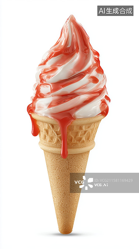 【AI数字艺术】草莓酱淋面的软冰淇淋图片素材