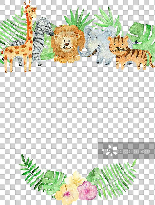 水彩风格的野生动物探险卡片图片素材