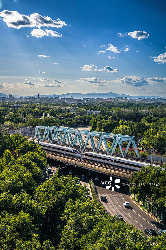 城市天际线与火车图片素材