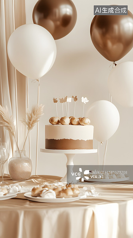【AI数字艺术】AIGC:气球生日蛋糕周年纪念图片素材