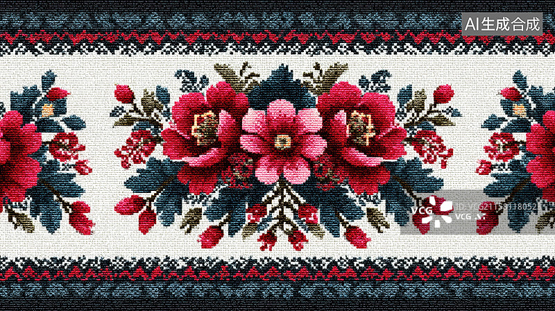 【AI数字艺术】花卉刺绣图案图片素材