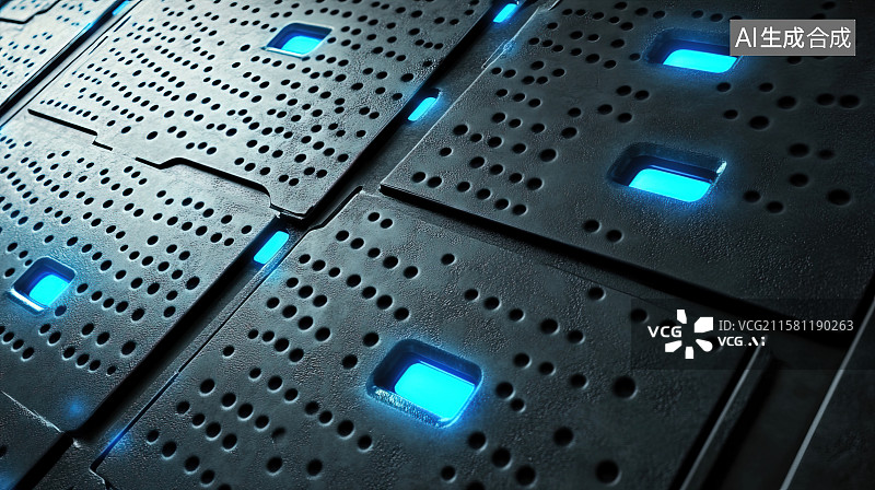 【AI数字艺术】冷灰钢铁表面蓝色脉冲光纹质感纹理背景图片素材