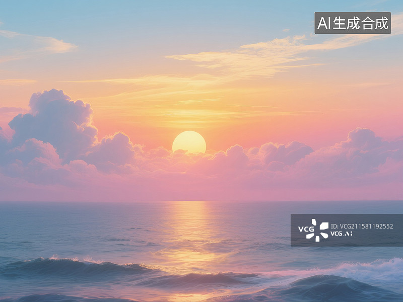 【AI数字艺术】海边完美日出唯美概念艺术图片素材
