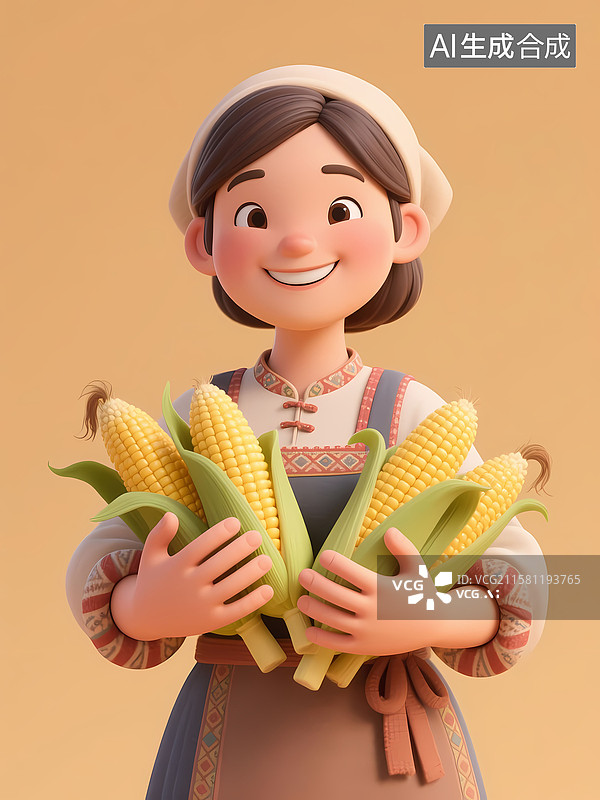 【AI数字艺术】农民报这玉米微笑3D立体卡通插画图片素材