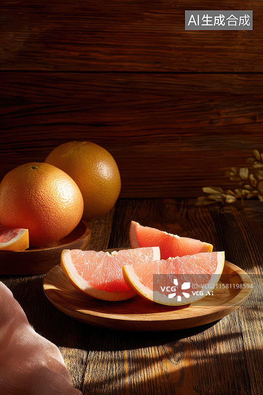 【AI数字艺术】盘中新鲜西柚切片特写图图片素材