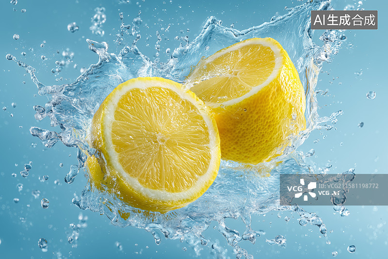 【AI数字艺术】柠檬和水碰撞飞溅图片素材