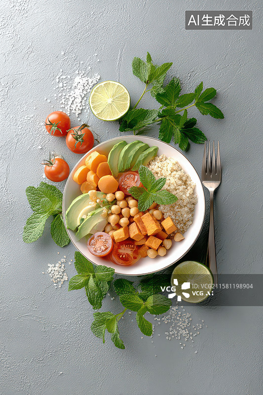 【AI数字艺术】多彩健康沙拉碗美食摄影图片素材