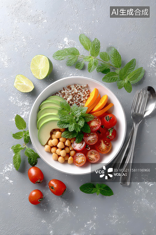 【AI数字艺术】多彩健康沙拉碗美食摄影图片素材