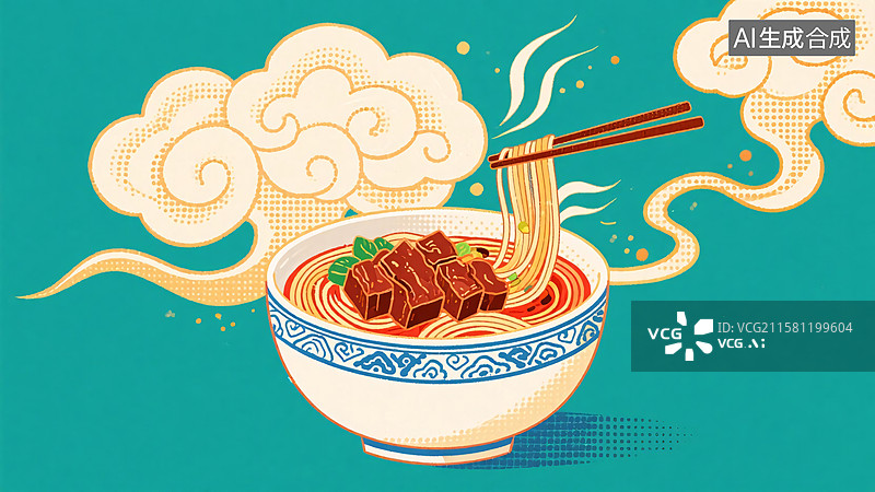 【AI数字艺术】国潮风牛肉面图片素材