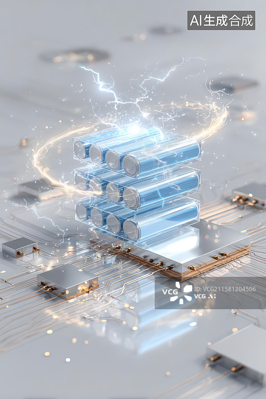 【AI数字艺术】电池电路板能量科技概念图图片素材