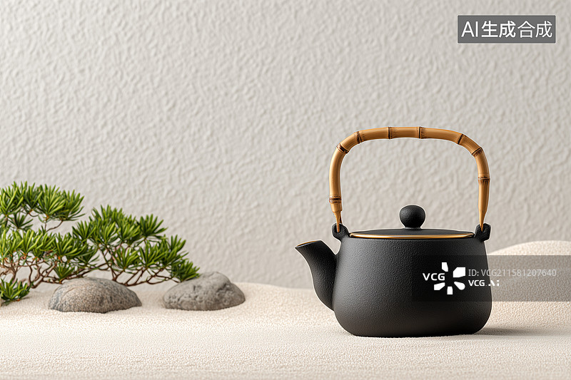 【AI数字艺术】黑色茶壶静物拍摄图片素材