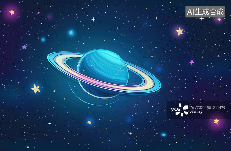 【AI数字艺术】带有星环的行星插画图片素材