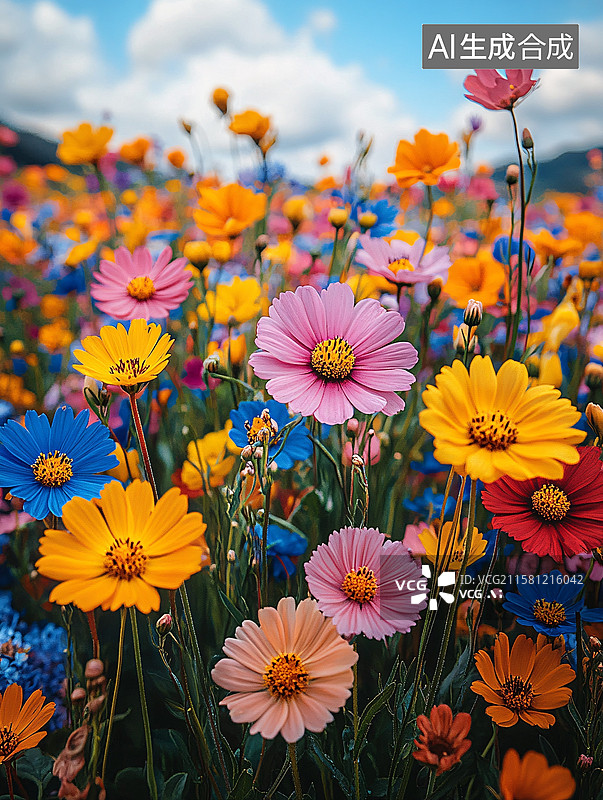 【AI数字艺术】多彩格桑花盛放美景图片素材