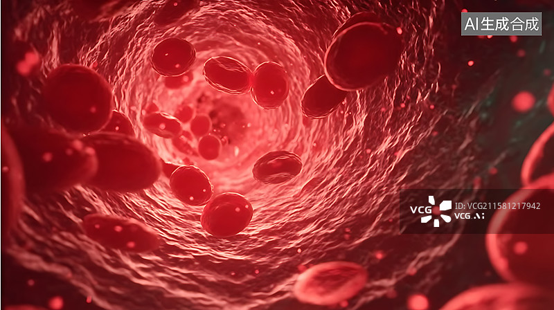 【AI数字艺术】血管内流动的红细胞特写图片素材