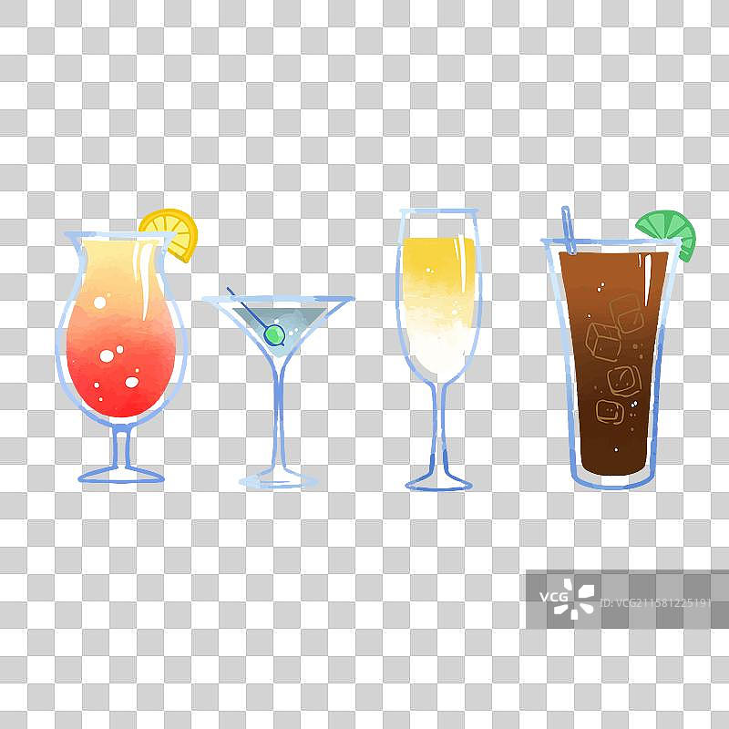 热带鸡尾酒系列水彩风格图片素材