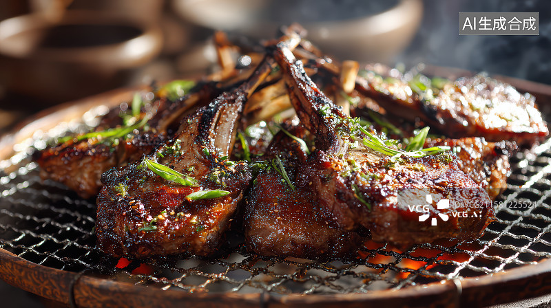 【AI数字艺术】烤肉架上的烧烤羊排图片素材