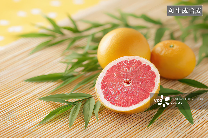 【AI数字艺术】竹席西柚切片静物美食图图片素材
