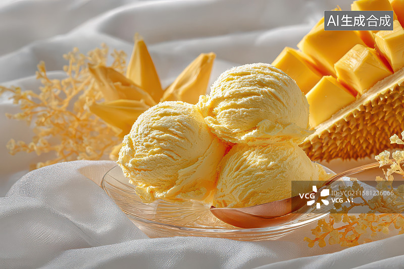 【AI数字艺术】芒果冰淇淋甜品摆盘图图片素材