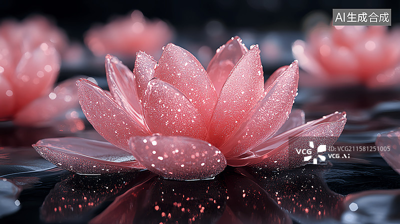 【AI数字艺术】闪亮粉色水晶荷花意境夏至节气背景图片素材