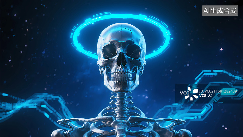 【AI数字艺术】未来高科技医学可视化中骨骼医疗抽象插画图片素材