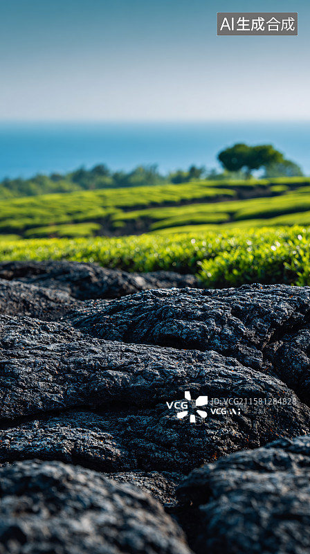 【AI数字艺术】茶园和火山岩石图片素材