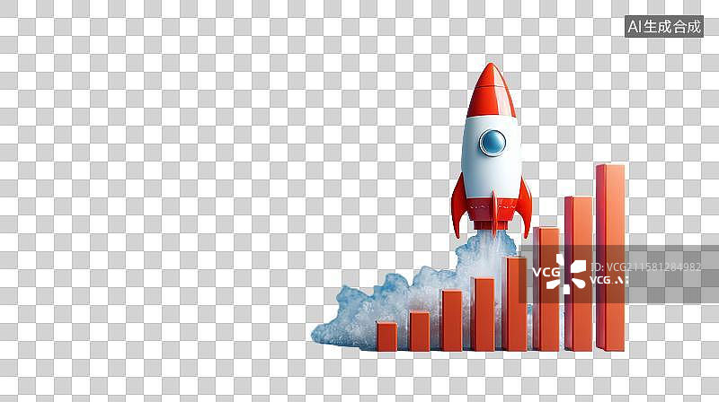 【AI数字艺术】火箭升空与增长柱状图图片素材