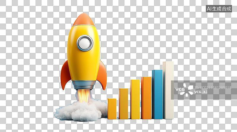 【AI数字艺术】火箭启动与增长图表图片素材