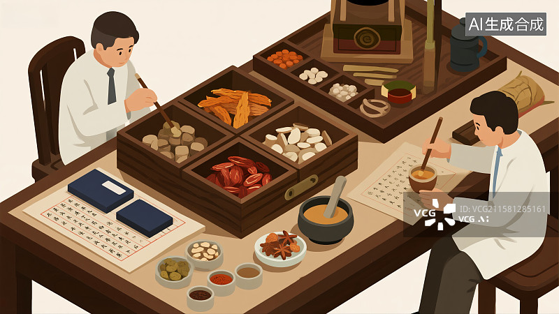 【AI数字艺术】传统中药师工作场景图片素材