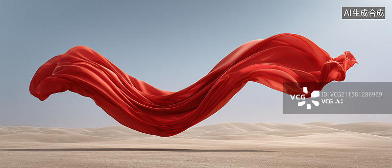 【AI数字艺术】沙漠中的红色飘带图片素材