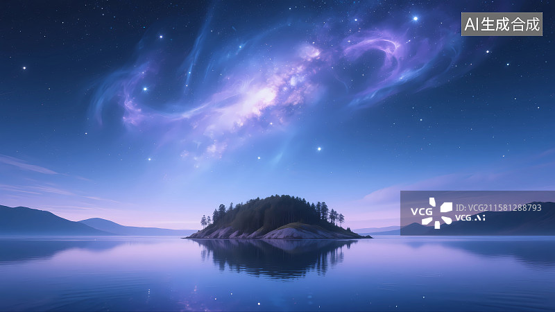 【AI数字艺术】梦幻星空下的小岛风光图片素材
