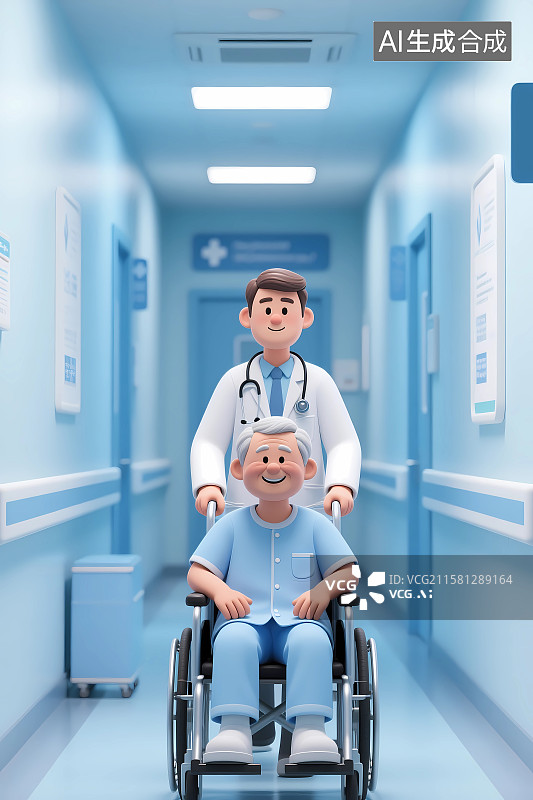 【AI数字艺术】医生与病人3D卡通插画图片素材