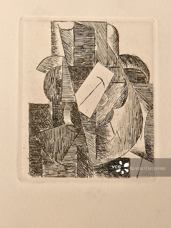巴勃罗-毕加索(1881-1973年)《戴帽男子》阿尔伯特·格列兹、让·梅金杰著1914蚀刻法图片素材