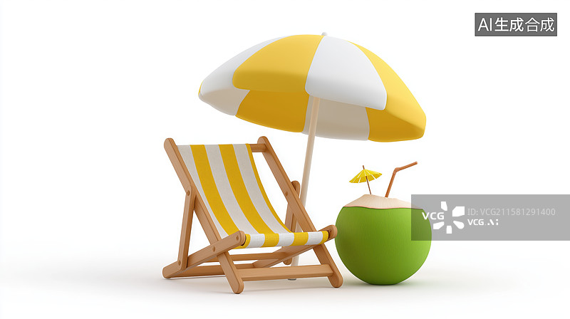 【AI数字艺术】沙滩椅和遮阳伞图片素材
