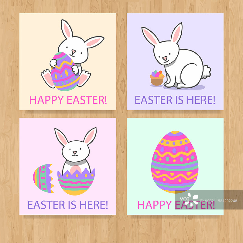 手绘兔子复活节贺卡套装图片素材