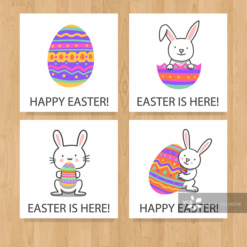 手绘兔子复活节贺卡套装图片素材