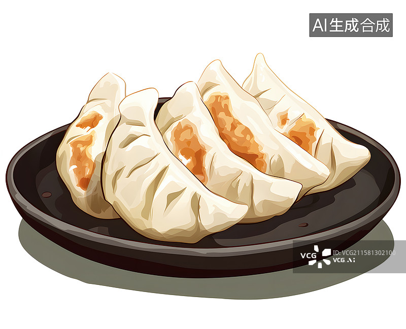 【AI数字艺术】一盘美味煎饺插画图片素材