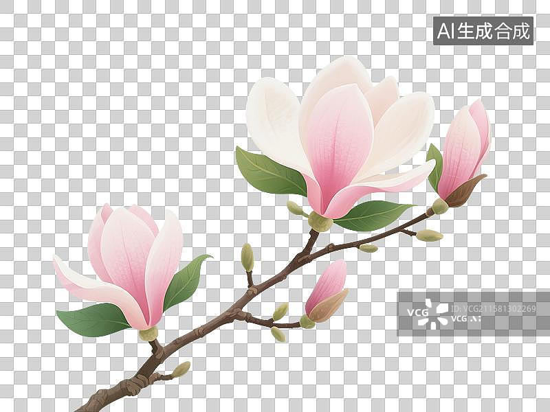 【AI数字艺术】3D渲染，中式审美，植物花卉，玉兰，粉色玉兰，玉兰花，古典装饰免抠元素图片素材