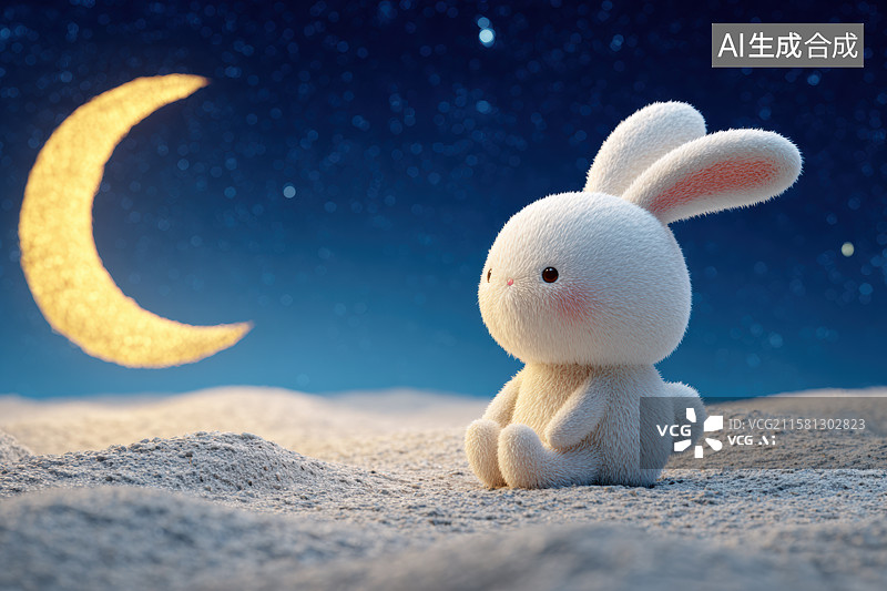 【AI数字艺术】月畔绒兔：星砂夜语图片素材