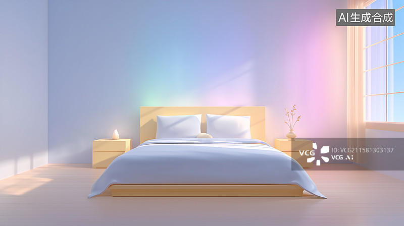 【AI数字艺术】梦幻色彩卧室场景插画图片素材