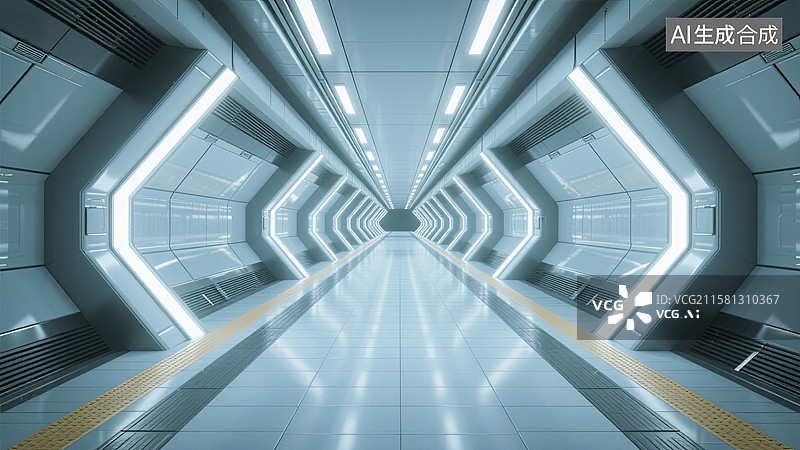 【AI数字艺术】科技城市站台通道隧道背景图片素材